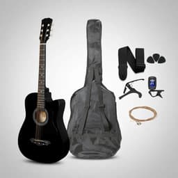 Guitarra Acústica AG002 Negro Arce Brillante Con Accesorios Para Diestros