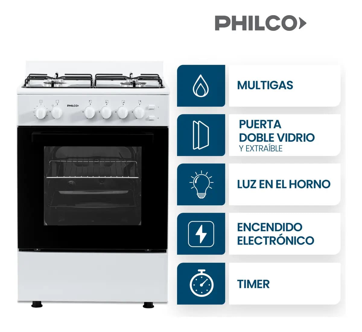 Cocina Multigas Philco Phcm56m 4 Hornallas 56cm Color Blanca Blanco