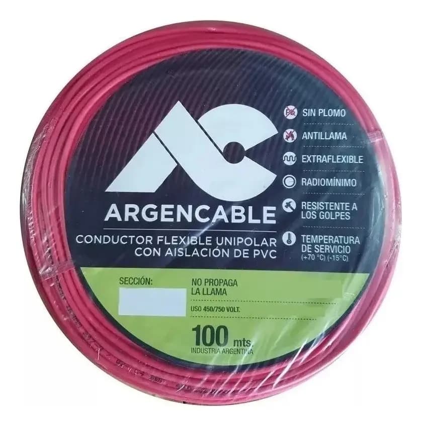 Cable unipolar Argencable 2.5mm² rojo x 100m en rollo