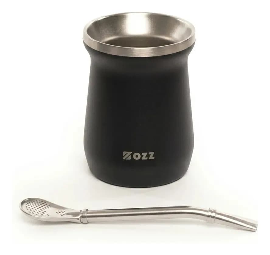 Mate Térmico De Acero Inox. Doble Pared Y Bombilla - 160 Ml Color Negro 160ml