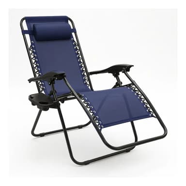 Reposera Plegable Gravedad Cero Reforzada Apoya Vasos Para Playa Patio Color Azul Oscuro