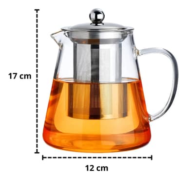 Tetera De Vidrio Térmico 1 Litro con Filtro Infusor de Acero Inoxidable Filula