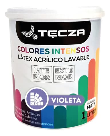 Pintura Latex Violeta Lavable 1 Litro. Tecza, Linea Colores Intensos Preparados Apto Interior Y Exterior, Acabado Mate.
