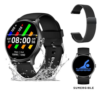 Smartwatch Redondo Nictom 1,28 Notificaciones + Malla Metálica Color de la caja Negro Color de la malla Negro