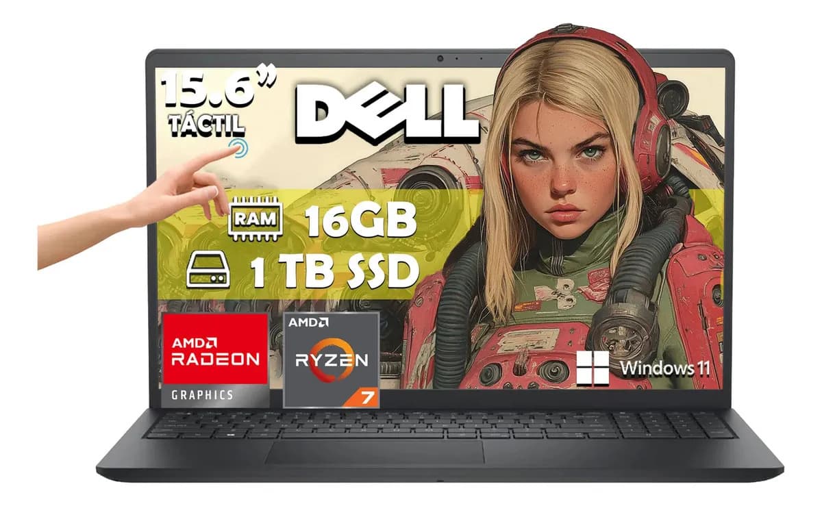 Laptop Dell Dc15255 Amd Ryzen 7 7730u 16gb Ram 1tb Ssd Touch Negro