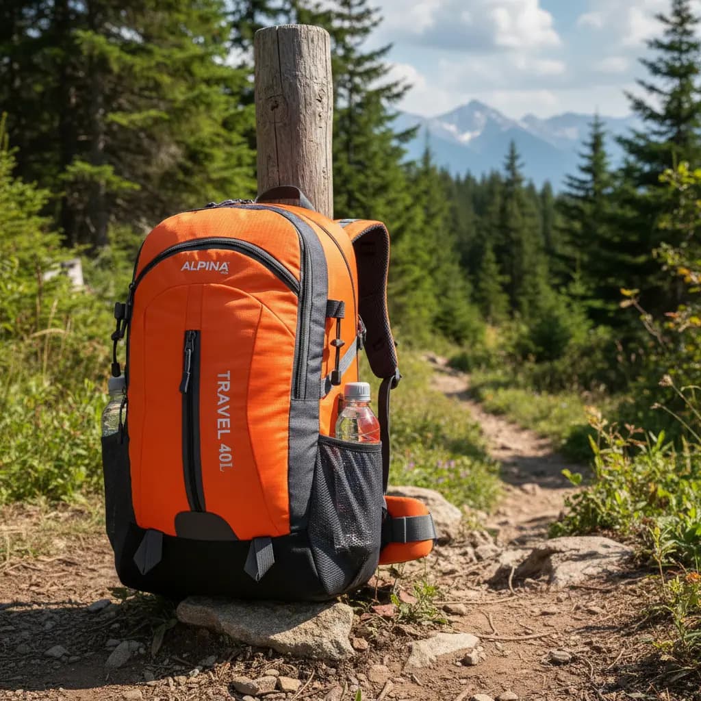 Mochila Bolso Viaje Trekking Impermeable 40 Lts Alpina 306 Color Naranja Diseño De La Tela Lisa