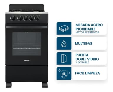Cocina a gas Sansei Essential 50 Cm Negra Multigas