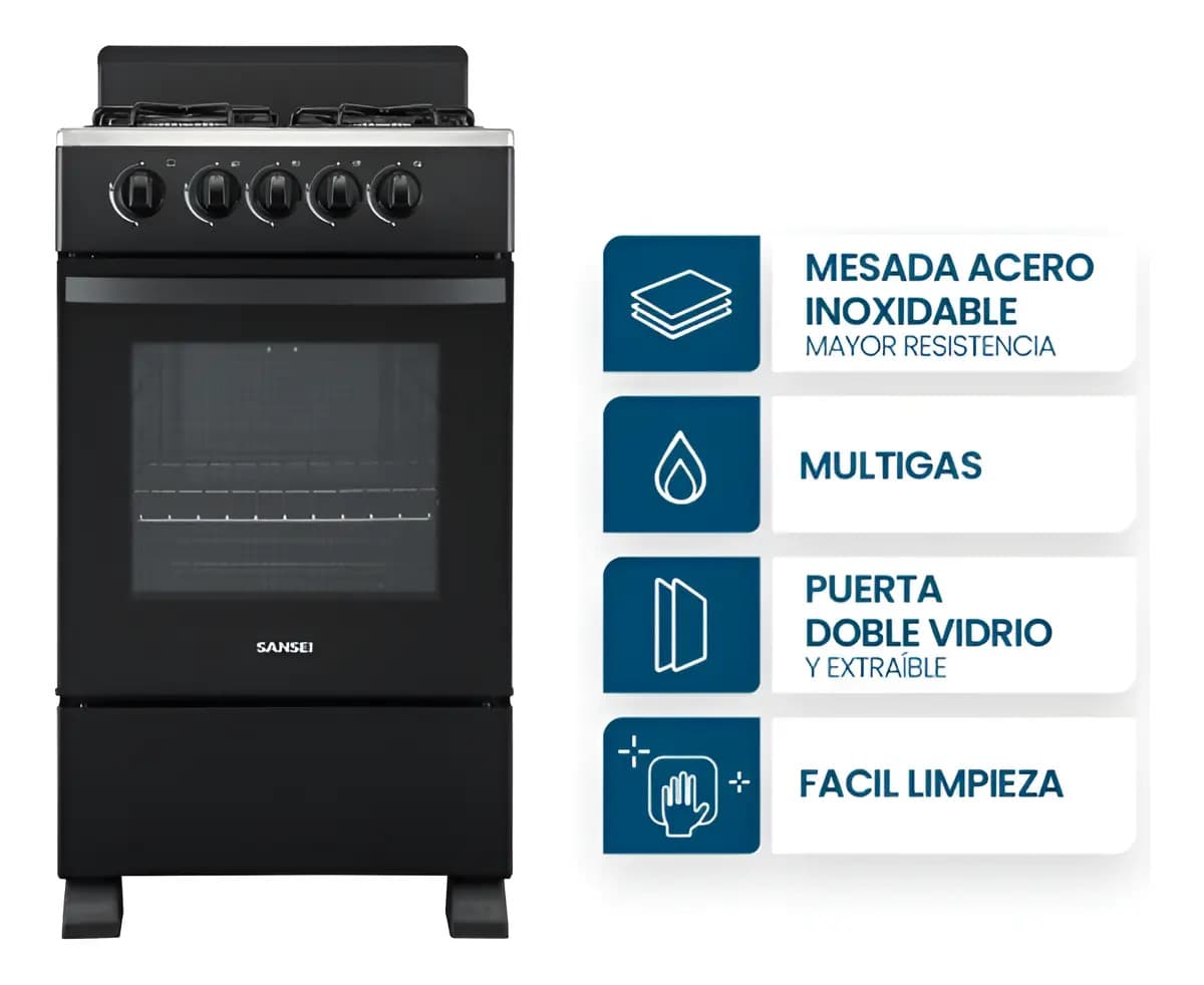 Cocina a gas Sansei Essential 50 Cm Negra Multigas
