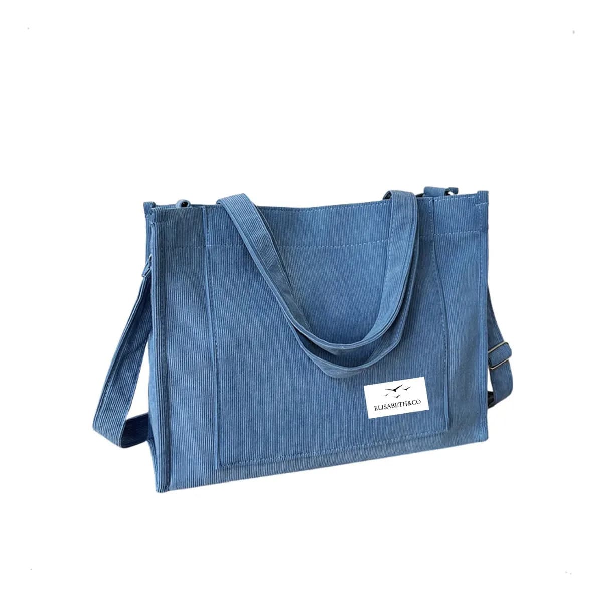Cartera XL ElisabethCo Bolso Corderoy Reforzado Azul Acero Correa Ajustable y Extraíble Cuadernos A4 Oficio Notebook 15