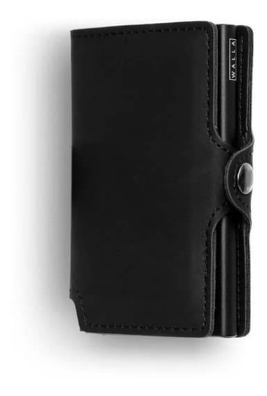 Billetera Walla Vintage Cuero Negro Botón Antirrobo RFID Compacta