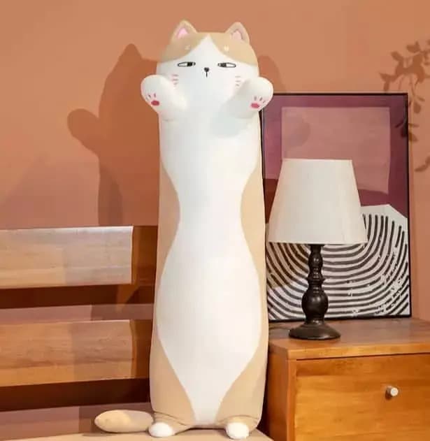 Almohada Peluche Gato Largo Kawaii 50cm Color Marrón