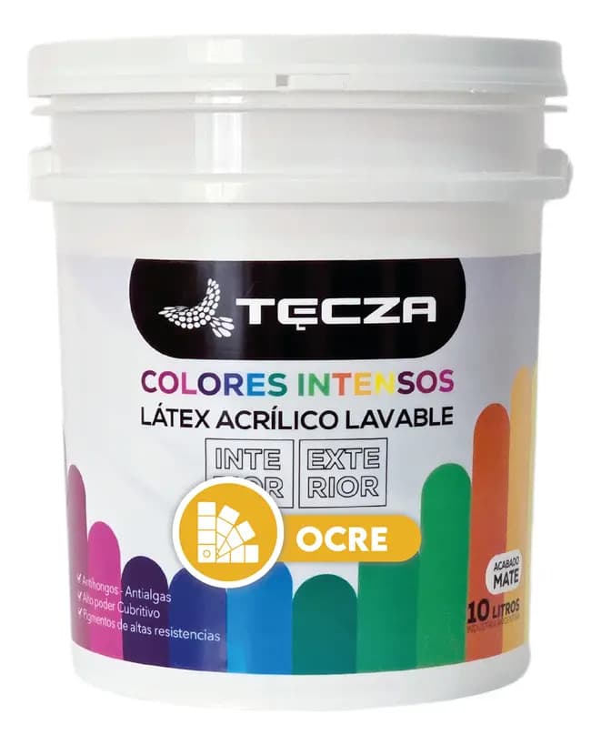 Pintura Latex Ocre Tecza, Lavable X 10 Litros, Linea Colores Intensos Preparados Apto Interior Y Exterior, Acabado Mate.