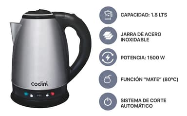 Pava Eléctrica Codini Corte Mate Acero Inoxidable 1.8lts