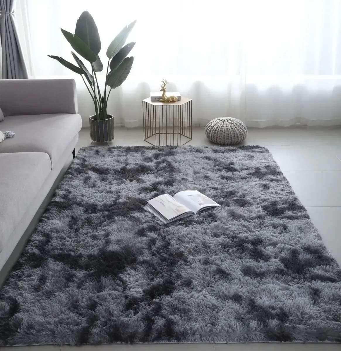 2x1,4 Mts Alfombra Nórdica Peluda Colores Pelo Largo 2 M 1.4 M Gris Oscuro Matizado