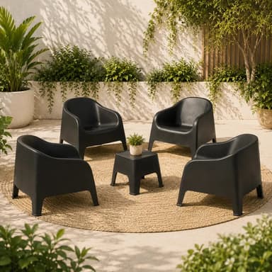 Sillon Plastico Exterior Jardin Apilable Skarpo X4 + Mesa Ratona Sunset Color Negro