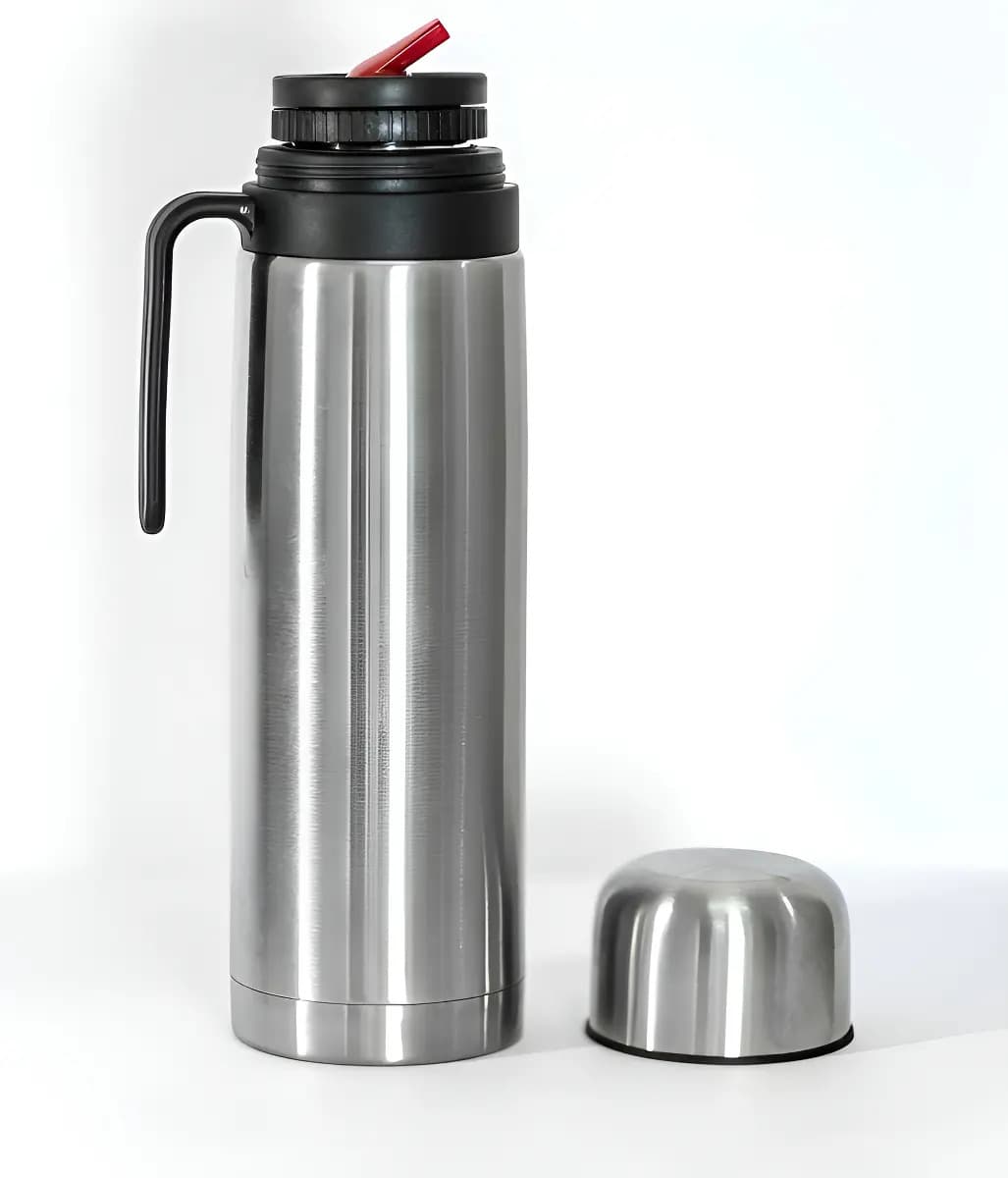 Termo 1 L Media Manija Pico Matero Acero inoxidable Doble Capa Color acero Calor/frio