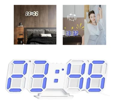 Reloj Digital 3d Led Aesthetic Con Alarma Y Usb Estructura Azul Fondo Blanco