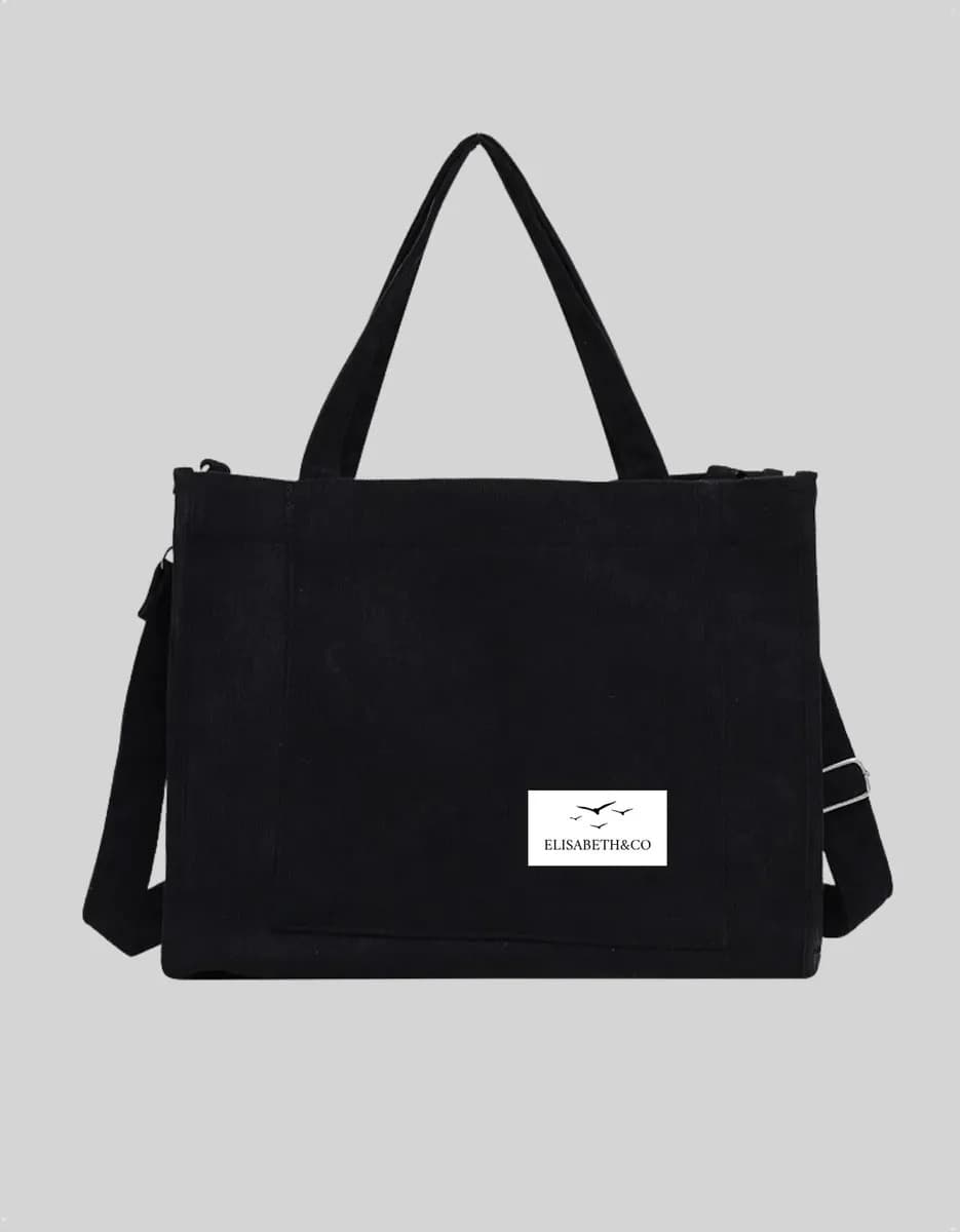Cartera XL ElisabethCo Bolso Corderoy Reforzado Negro Correa Ajustable y Extraíble Cuadernos A4 Oficio Notebook 15