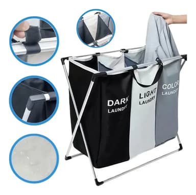 Cesto Ropa Sucia Plegable Organizador 3 Compartimientos Kwalux