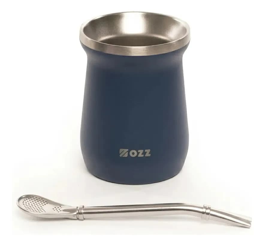 Mate Térmico De Acero Inox. Doble Pared Y Bombilla - 160 Ml Color Azul 160ml
