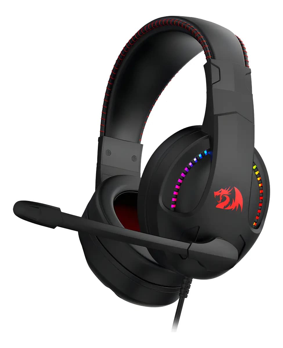 Auriculares Cronus Gamer con iluminación RGB y micrófono Redragon color negro