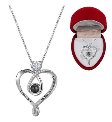 Collar Te Amo 100 Idiomas Moon Baño Oro 18k + Estuche Pana Color Blanco - Plateado Baño Rodio