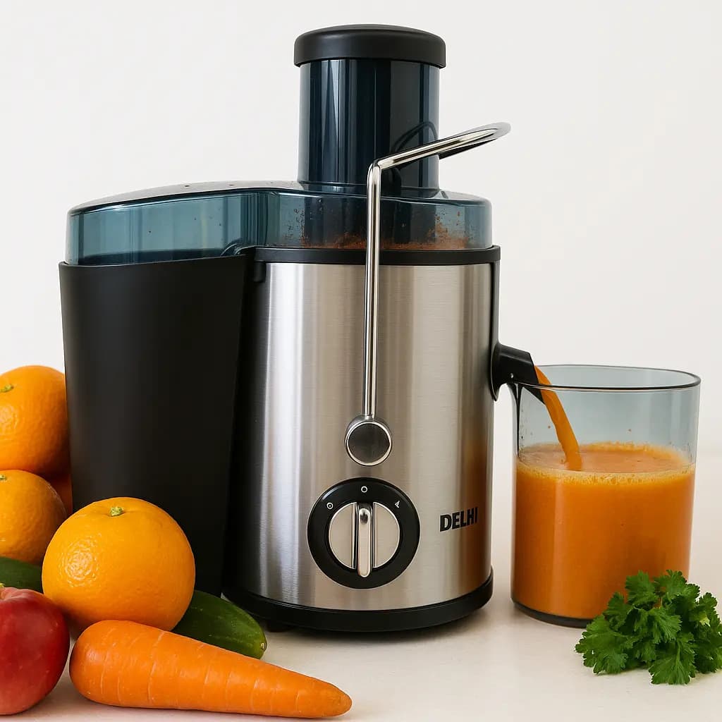 Juguera Electrica Extractor De Jugo Plateada Delhi Vaso Color Plateado