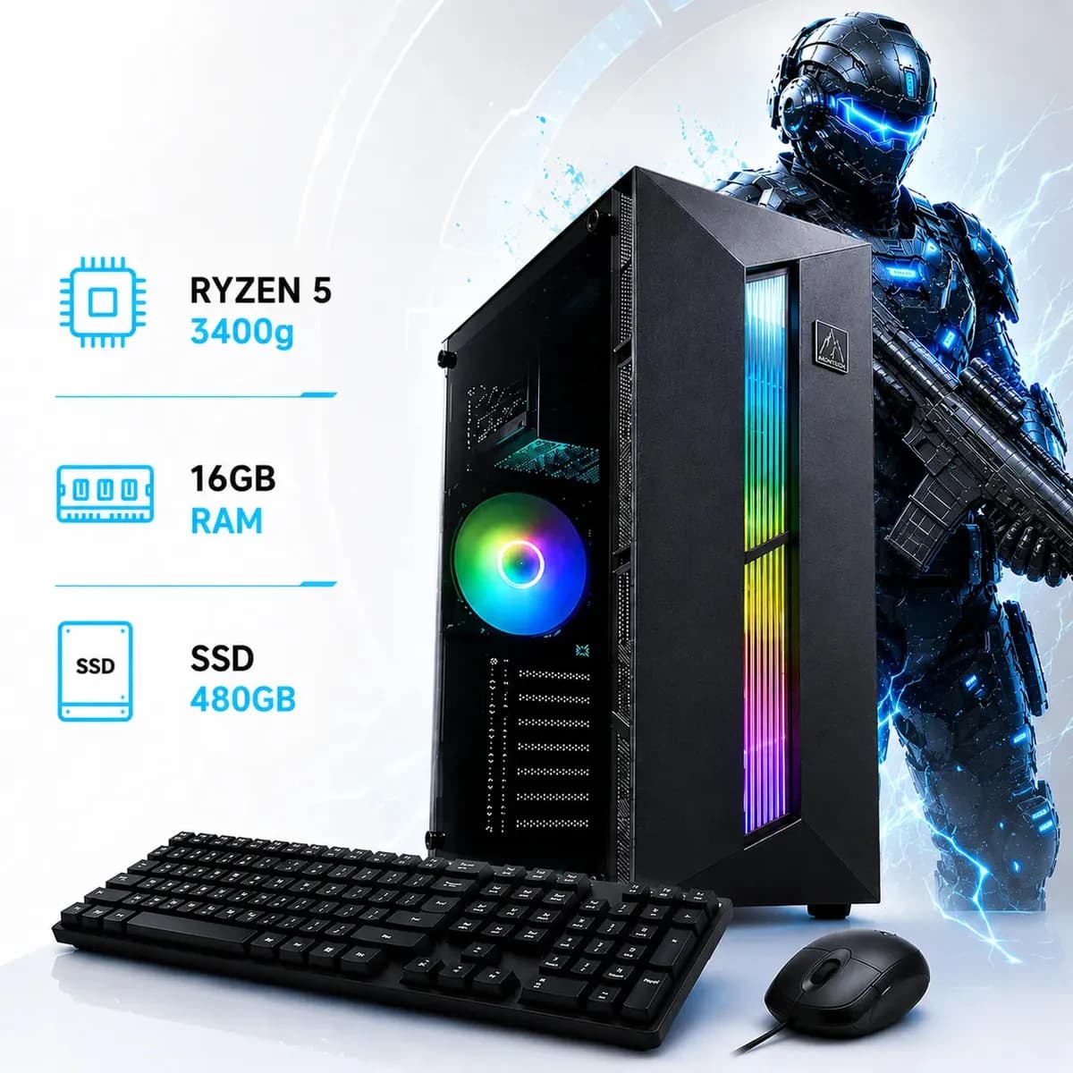 Pc Ryzen 5 Completa 3400g | 16 gb | 480 gb | Wi-Fi | Mouse y Teclado | Aconcawa PC