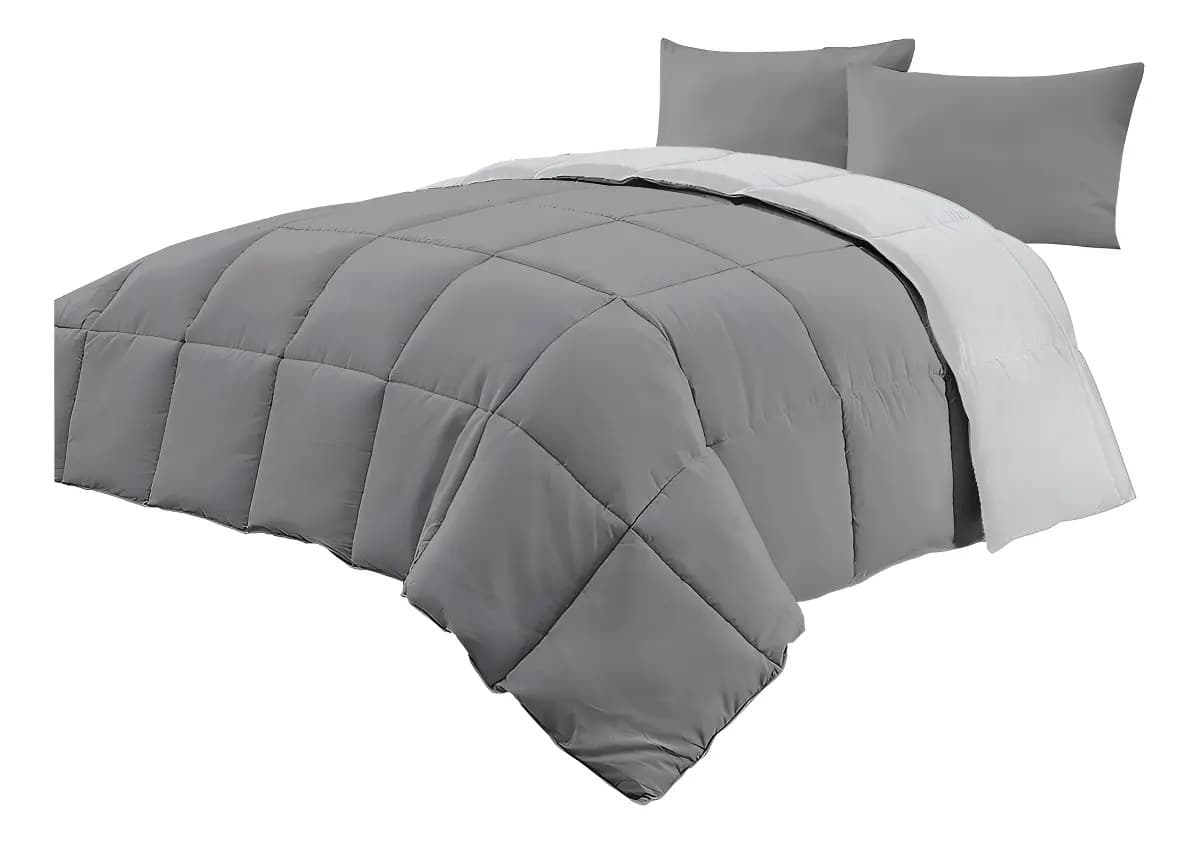 Acolchado Edredon Queen Reversible Simil Plumón 2 F Almohada Color Gris / Gris Oscuro Diseño De La Tela Matelaseada A Cuadros