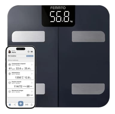 Balanza Digital con Bluetooth Femmto BCS15 para Baño Medidor de Grasa Corporal y Masa Muscular