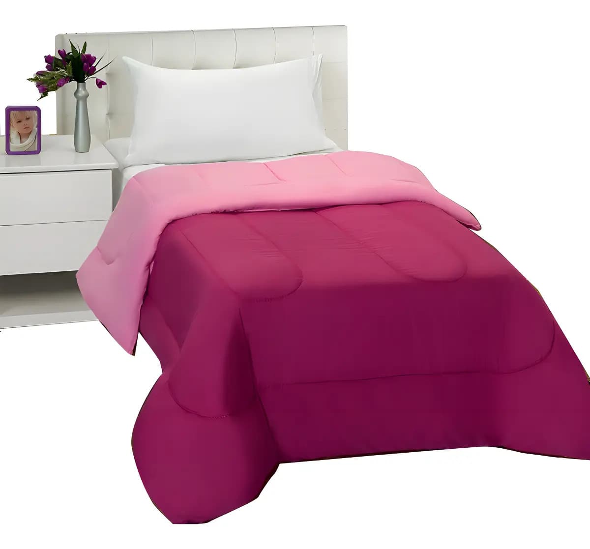 Acolchado Liso Reversible 1 1/2 Relleno Abrigado Rosa Fucsia Color Rosa/Fucsia