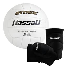 Pack Voley Nassau Profesional con Pelota Blanca y Rodilleras Negras Talle M