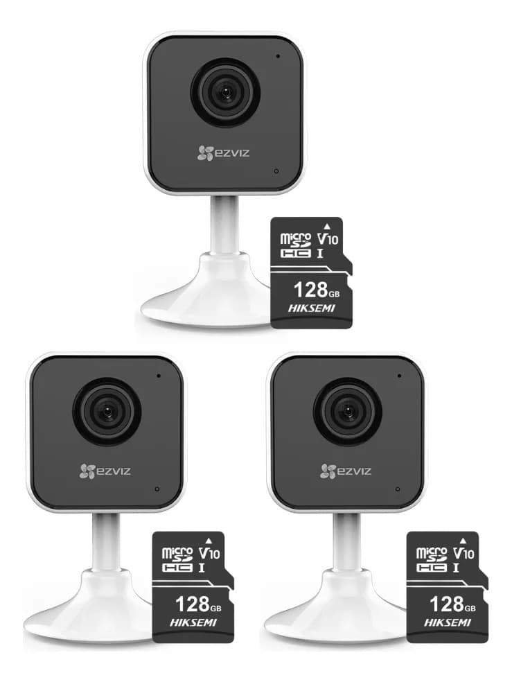 Kit De 3 Cámara De Seguridad H1c + Micro Sd 128gb - Ezviz Blanco