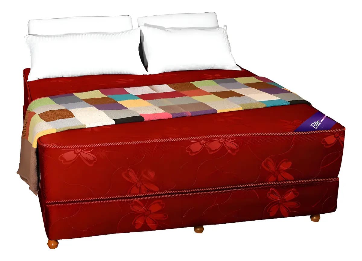 Colchon Y Sommier Queen Size Resortes Somier 1,90 X 1,60 Color Bordó