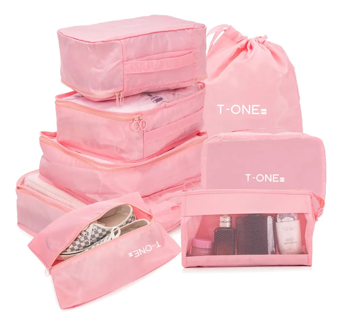 Organizadores De Viaje Set Kit 8 Para Valija Ropa Accesorios Color Rosa