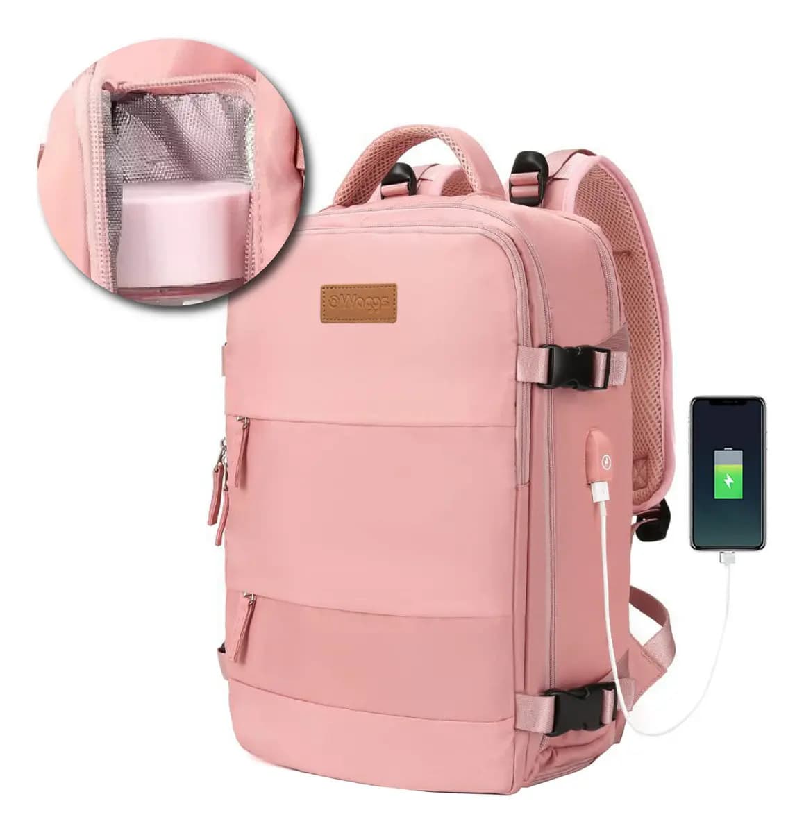 Mochila Viaje Rosa Claro Waggs Carry On Porta Notebook Impermeable 25L