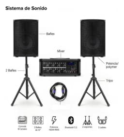 Sistema De Sonido 420w 2 Bafles 12 Consola 8ch Pw-3012a-8f