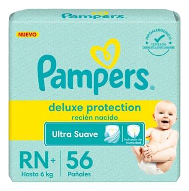 Pañales Pampers deluxe protection RN+ x 56 unidades