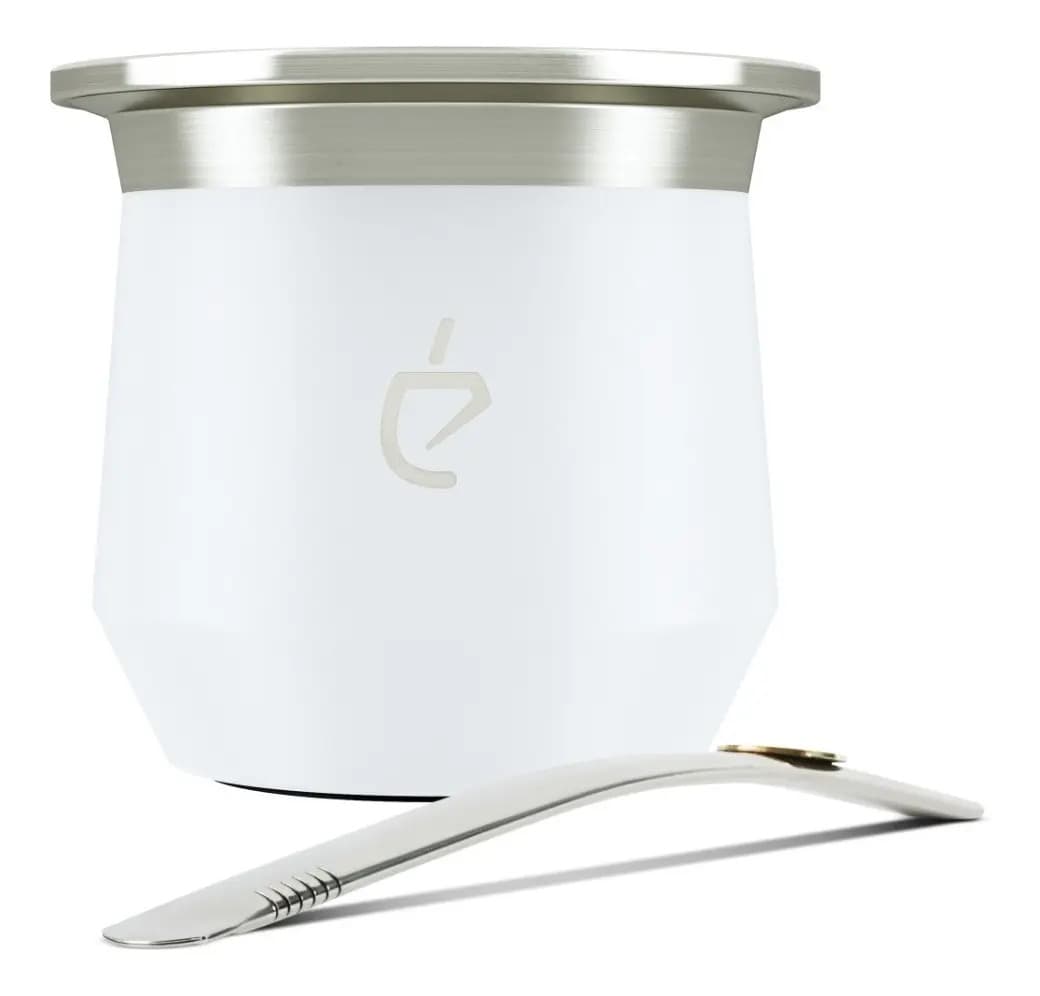 Mate Acero Inoxidable Un Mate + Bombilla Color Perla White