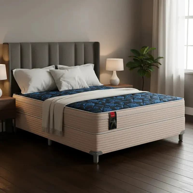 Conjunto Sommier Y Colchon Springwall Mcb 115 De 2 Plazas 140x190cm Color Beige/Azul