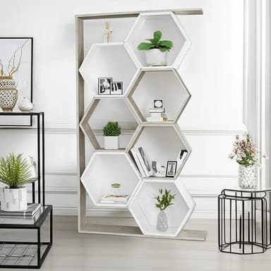 Divisor De Ambiente Estantes Hexagonales Living Comedor Color Marrón Claro