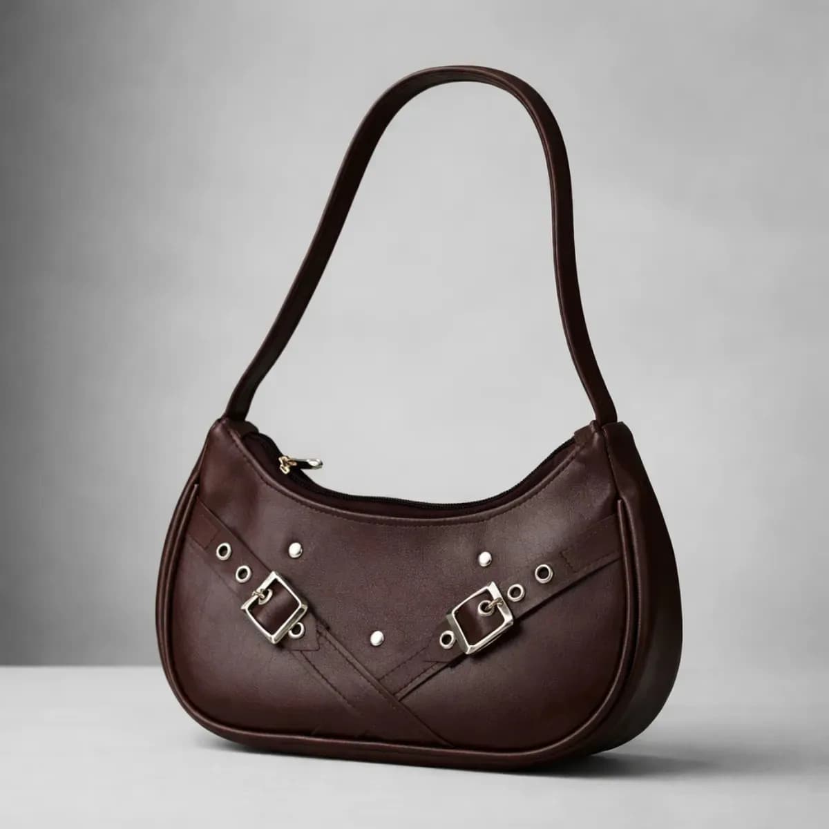 Cartera Mujer Mini Bag Cuero Eco Baguette Salidas Hebilla Acabado De Los Herrajes Marrón Oscuro Color Marrón Oscuro Correa De Hombro Marrón Oscuro Diseño De La Tela Lisa