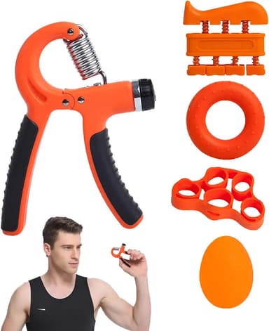 Kit Hand Grip Ejercitador Agarre Antebrazo Mano Profesional 5 En 1 | Fortalecedor De Agarre, Rehabilitación De Dedos, Antiestrés, Ajustable Hasta 60kg, Ideal Fitness, Escalada Naranja Tushka