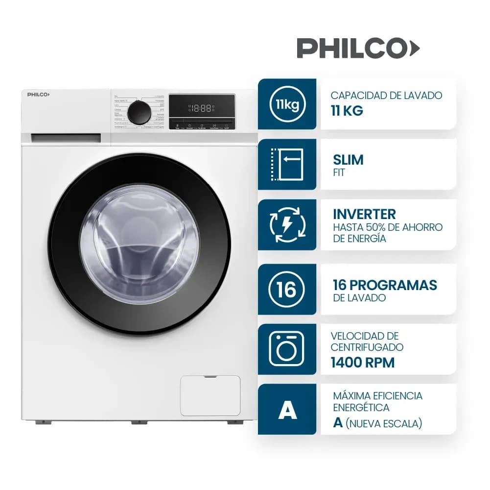 Lavarropas Philco 11 Kg Carga Frontal Inverter Blanco
