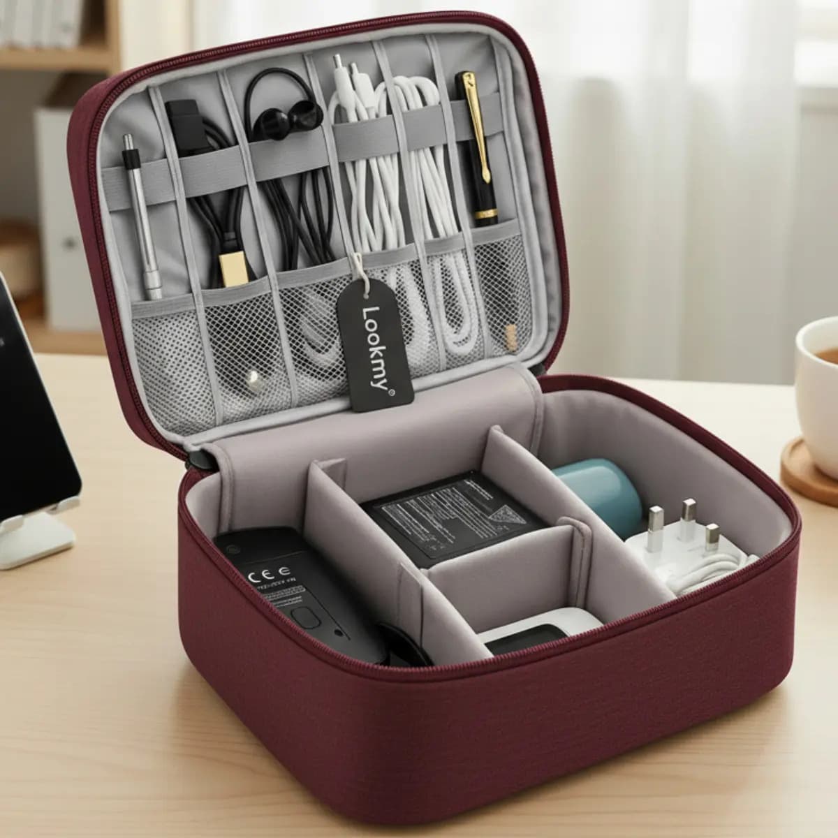 Organizador Cables Estuche Grande Lookmy Bordo | Estuche para Cables Viaje con Valija | Neceser De Viaje Escritorio Digital Electrónica cargador Usb Fotografía Pendrive memorias