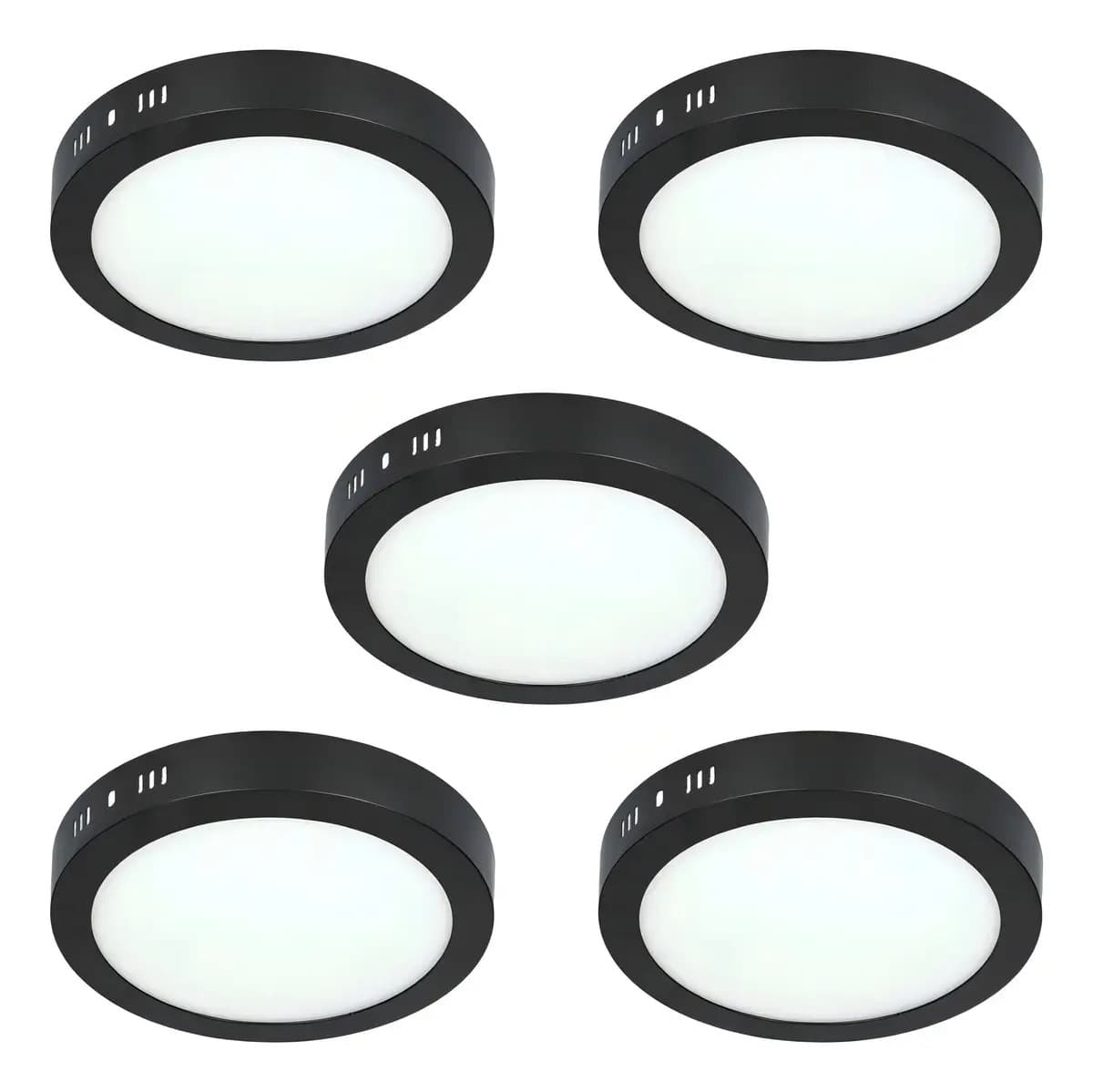 Pack X5 Plafón Panel Led 18w Redondo Base Luz Fria Color Negro