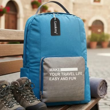 Mochila hombre mujer plegable para viaje Celeste Lookmy | Organizador de viaje cabina avión carry on | Mochila plegable impermeable | Equipaje de mano bolso plegable liviano para avión o paseo
