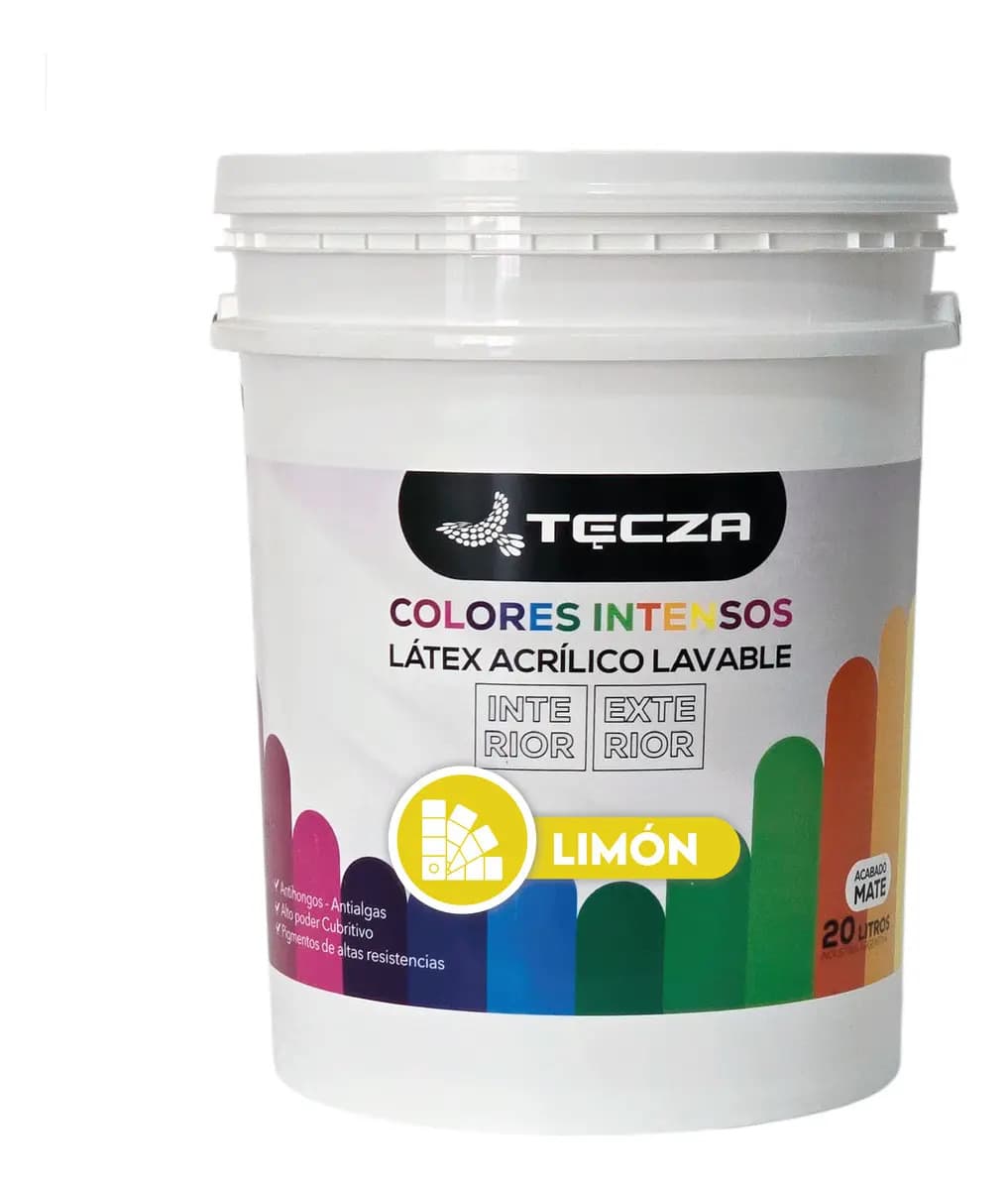 Pintura Latex Limon Tecza, Lavable X 20 Litros, Linea Colores Intensos Preparados Apto Interior Y Exterior, Acabado Mate.