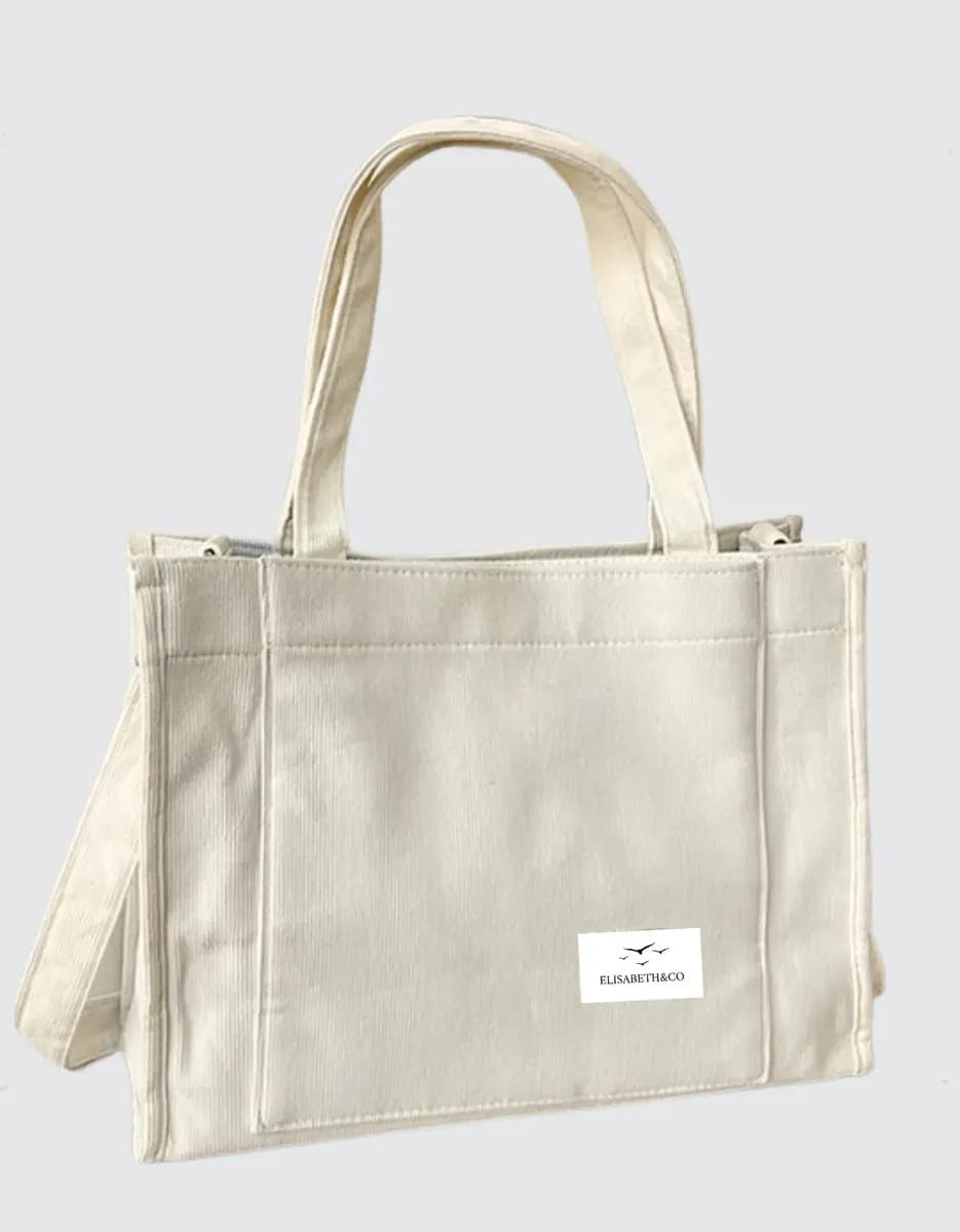 Cartera XL ElisabethCo Bolso Corderoy Reforzado Marfil Correa Ajustable y Extraíble Cuadernos A4 Oficio Notebook 15