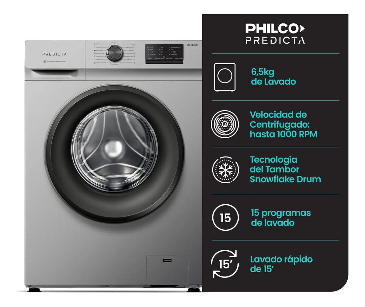 Lavarropas Automático Philco Phlf6510p2 Predicta 6.5kg Color Gris